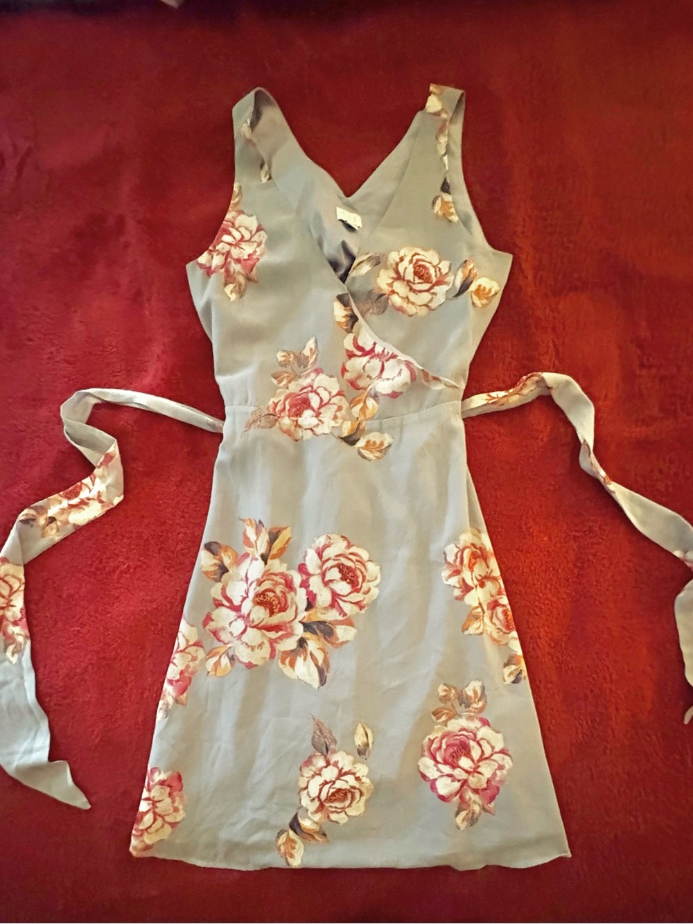 a new day Sage Green Floral Wrap Mini Dress